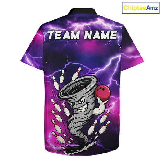 Custom Purple Bowling Jersey Lightning Thunder Funny Tornado Hawaiian Bowling Shirt, bowling uniforms NQS11594