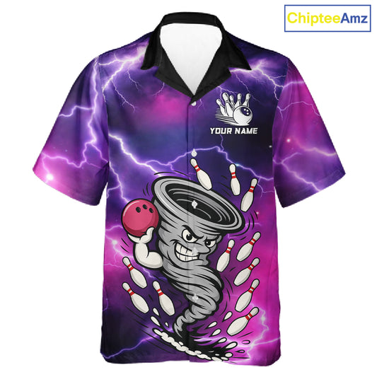 Custom Purple Bowling Jersey Lightning Thunder Funny Tornado Hawaiian Bowling Shirt, bowling uniforms NQS11594