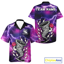 Load image into Gallery viewer, Custom Purple Bowling Jersey Lightning Thunder Funny Tornado Hawaiian Bowling Shirt, bowling uniforms NQS11594