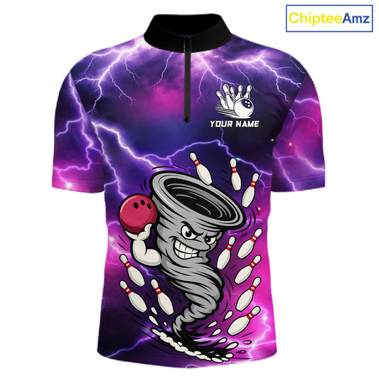 Custom Purple Bowling Jersey Lightning Thunder Funny tornado Bowling Shirts for Men, bowling uniforms NQS11594