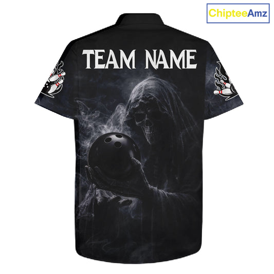 Custom Smoke Skull reaper Bowling Hawaiian Shirts, Team bowling outfit Jerseys NQS11596