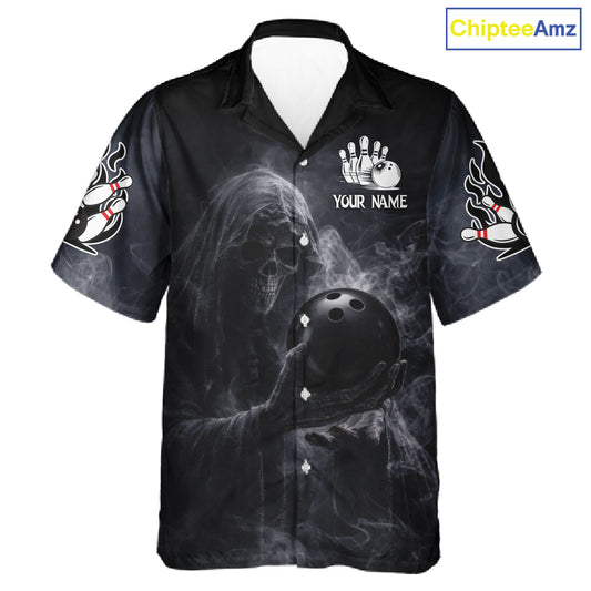 Custom Smoke Skull reaper Bowling Hawaiian Shirts, Team bowling outfit Jerseys NQS11596