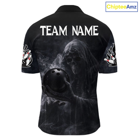 Custom Smoke Skull reaper Bowling Polo, 1/4 Zip Shirts for Men, Team bowling outfit Jerseys NQS11596