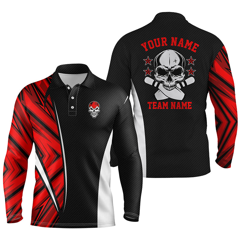 Black and red camo Custom camo Bowling polo Shirts For Men, team skull Bowling Jerseys NQS5633