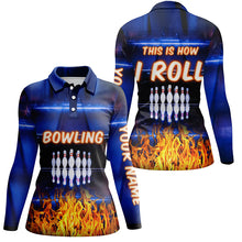 Load image into Gallery viewer, blue personalized bowling shirt for women – custom name design side view