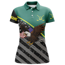 Load image into Gallery viewer, Eagle black American flag patriotic Womens golf polo shirts custom team ladies golf tops | Green NQS5637