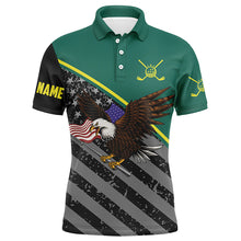 Load image into Gallery viewer, Eagle black American flag patriotic mens golf polo shirts custom team golf shirts for mens | Green NQS5637