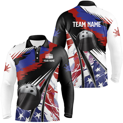 Mens Polo, Quarter Zip bowling shirts Custom black ball American Flag Bowling Team League Jerseys NQS7740