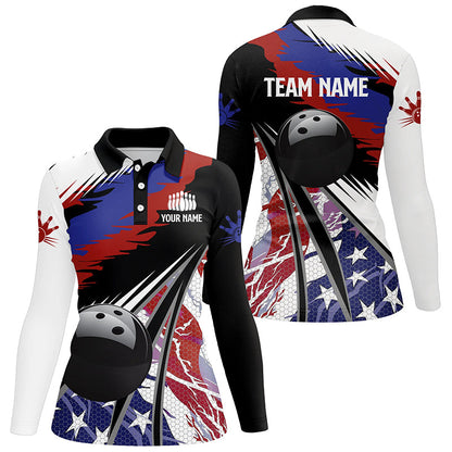 Womens Polo, Quarter Zip bowling shirts Custom black ball American Flag Bowling Team League Jerseys NQS7740