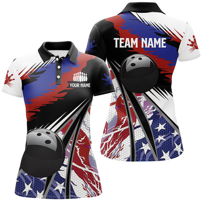 Womens Polo, Quarter Zip bowling shirts Custom black ball American Flag Bowling Team League Jerseys NQS7740