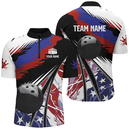 Mens Polo, Quarter Zip bowling shirts Custom black ball American Flag Bowling Team League Jerseys NQS7740