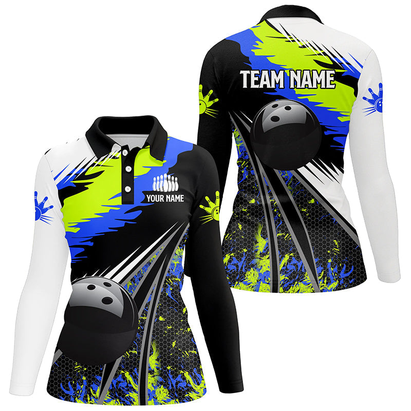 Womens Polo, Quarter Zip bowling shirts Custom black ball green blue camo Bowling Team League Jerseys NQS7741