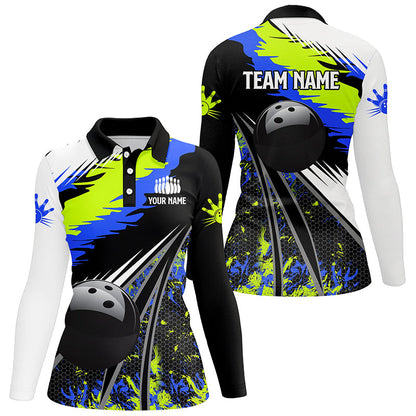 Womens Polo, Quarter Zip bowling shirts Custom black ball green blue camo Bowling Team League Jerseys NQS7741