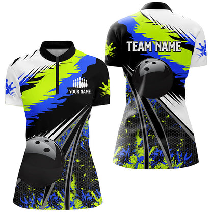 Womens Polo, Quarter Zip bowling shirts Custom black ball green blue camo Bowling Team League Jerseys NQS7741