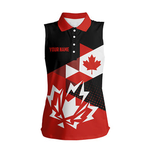 Women sleeveless polo shirt Canadian flag patriotic personalized Canada ladies golf top NQS5874