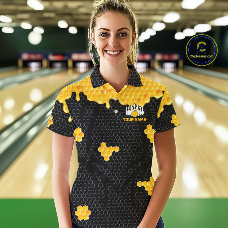 Custom Black and Yellow Honey Bee Bowling Shirts For Women, Bee Bowling Team Bowlers Outfit NQS10376
