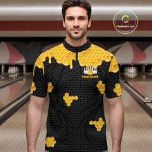 Load image into Gallery viewer, Custom Black and Yellow Honey Bee Bowling Shirts For Men, Bee Bowling Team Bowlers Outfit NQS10376