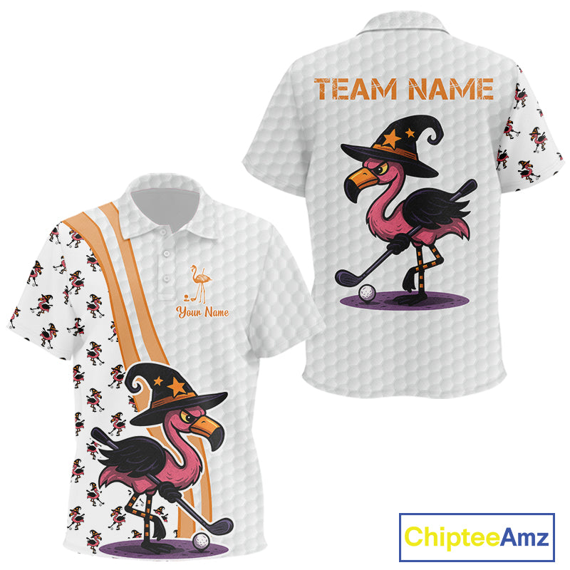 Funny Kid golf polo shirt custom Halloween flamingo pattern white golf shirts NQS10377