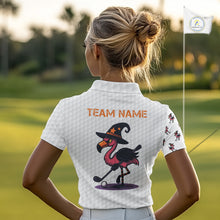 Load image into Gallery viewer, Funny Women golf polo shirt custom Halloween flamingo pattern white golf shirts NQS10377