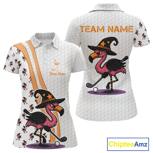 Funny Women golf polo shirt custom Halloween flamingo pattern white golf shirts NQS10377