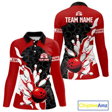 Load image into Gallery viewer, Black and Red Camo Bowling Polo, Quarter Zip Shirt For Women custom Bowling Team Jerseys Uniform NQS10380