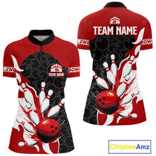 Load image into Gallery viewer, Black and Red Camo Bowling Polo, Quarter Zip Shirt For Women custom Bowling Team Jerseys Uniform NQS10380