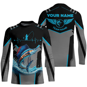 Personalized Black Sailfish Fishing jerseys, Team Sailfish Fishing Long Sleeve tournament shirts| Blue NQS6307