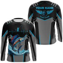 Load image into Gallery viewer, Personalized Black Sailfish Fishing jerseys, Team Sailfish Fishing Long Sleeve tournament shirts| Blue NQS6307