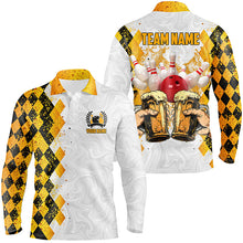 Load image into Gallery viewer, Bowling and Beer argyle pattern Custom Bowling Polo, 1/4 zip Shirts For Men Bowling Team League Jersey NQS8423