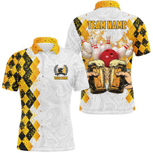 Load image into Gallery viewer, Bowling and Beer argyle pattern Custom Bowling Polo, 1/4 zip Shirts For Men Bowling Team League Jersey NQS8423