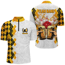Load image into Gallery viewer, Bowling and Beer argyle pattern Custom Bowling Polo, 1/4 zip Shirts For Men Bowling Team League Jersey NQS8423