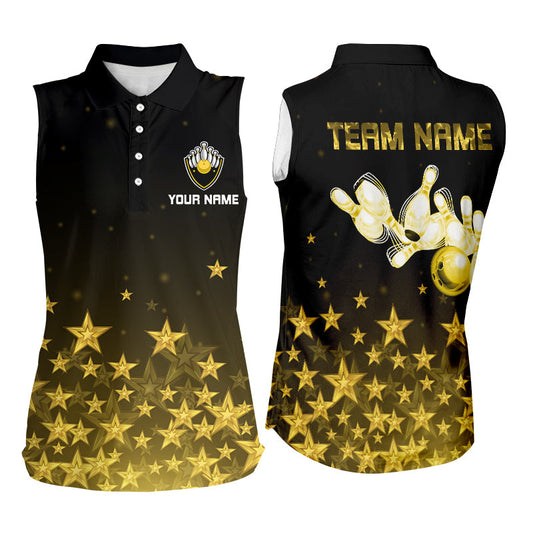 Personalized Bowling sleeveless polo Shirt golden star Bowling Ball and Pins Team bowling jerseys NQS8630