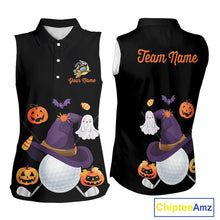 Load image into Gallery viewer, Funny pumpkin golf ball clubs Women Sleeveless polo shirts Custom Halloween team golf jerseys NQS10807