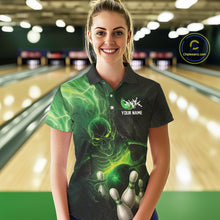 Load image into Gallery viewer, Black and green lightning skull Bowling polo, 1/4 Zip shirts for Women custom Bowling team Jersey NQS10809