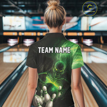 Load image into Gallery viewer, Black and green lightning skull Bowling polo, 1/4 Zip shirts for Women custom Bowling team Jersey NQS10809