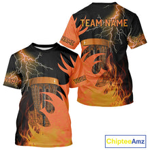 Load image into Gallery viewer, Black and Orange Flame Lightning Thunder Disc golf T-Shirt Custom team disc golf outfit NQS10812