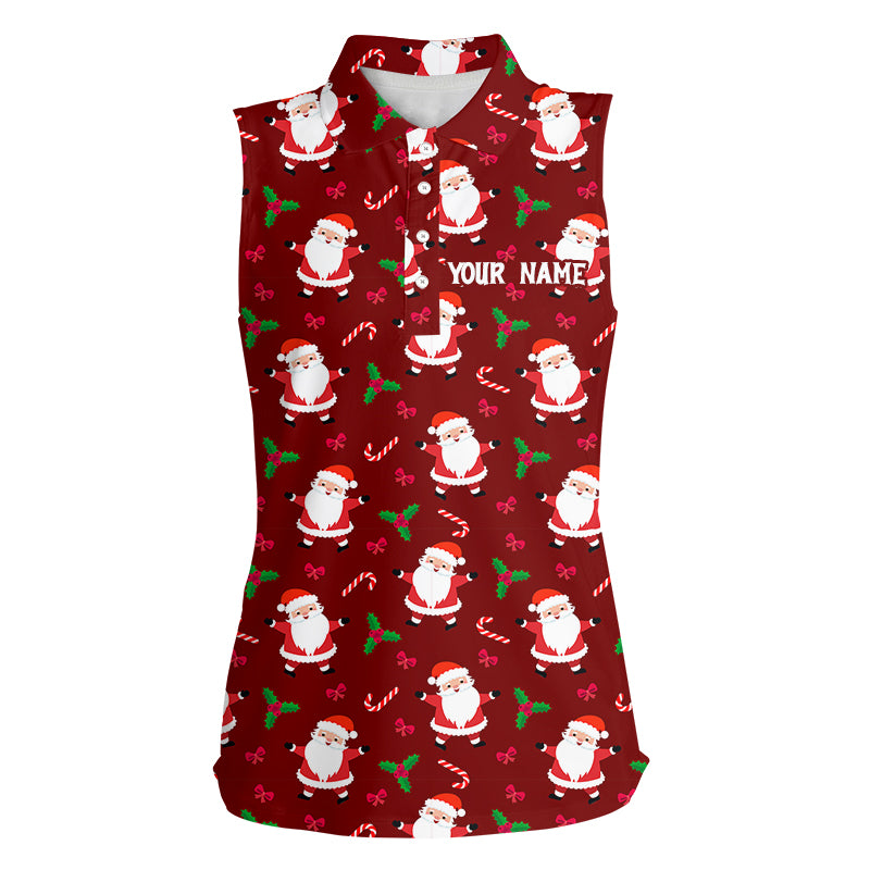 Red Santa Christmas pattern Women sleeveless polo shirt custom team ladies Christmas golf tops NQS8866