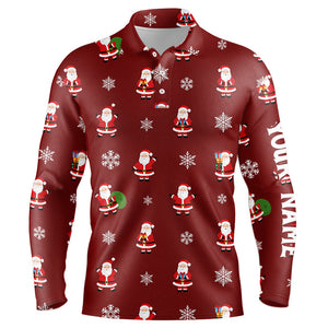 Red Christmas Santa snowflake pattern Men golf polo shirt custom Christmas mens golf tops for Team NQS8867