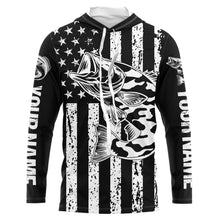 Load image into Gallery viewer, Black and White American Flag Largemouth Bass Fishing Camo Custom patriotic Bass fishing jerseys NQS9119
