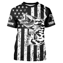 Load image into Gallery viewer, Black and White American Flag Largemouth Bass Fishing Camo Custom patriotic Bass fishing jerseys NQS9119