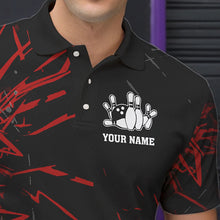 Load image into Gallery viewer, Black and Red Flame Bowling Polo, Quarter Zip Shirts for Men Custom Team mens bowling jersey NQS9313