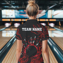 Load image into Gallery viewer, Black and Red Flame Bowling Polo, Quarter Zip Shirts for Women Custom Team womens bowling jersey NQS9313