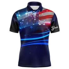 Load image into Gallery viewer, Blue Lights American Flag Mens golf polo shirts custom patriotic golf shirts for men NQS9316