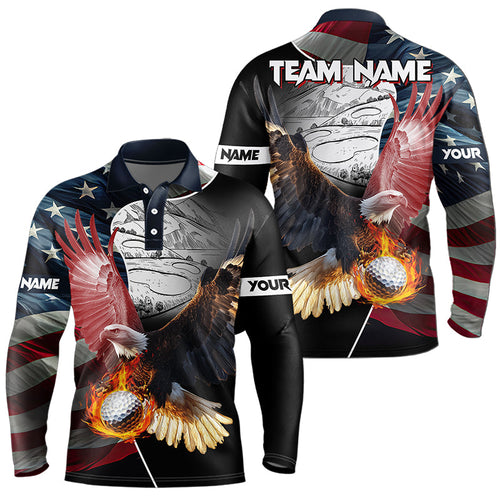 American Flag Eagle flame golf ball Mens golf polo shirts custom patriotic golf shirts for men NQS9317