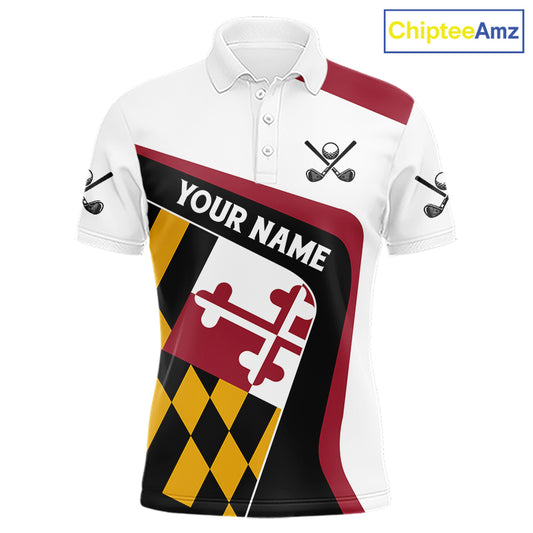 Personalized Maryland flag mens golf polo shirts custom patriotic golf outfit men NQS11386