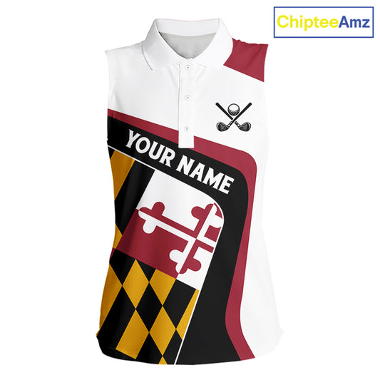 Personalized Maryland flag Womens golf shirts sleeveless custom patriotic ladies golf outfit NQS11386