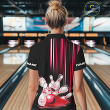 Load image into Gallery viewer, Black and red light Women bowling Polo, Quarter Zip Shirt Custom bowling ball and pins Team jerseys NQS9828