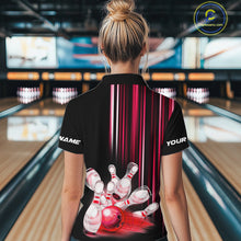 Load image into Gallery viewer, Black and red light Women bowling Polo, Quarter Zip Shirt Custom bowling ball and pins Team jerseys NQS9828