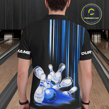 Load image into Gallery viewer, Black and blue light Men bowling Polo, Quarter Zip Shirt Custom bowling ball and pins Team jerseys NQS9829