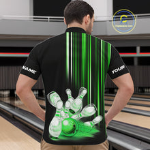 Load image into Gallery viewer, Black and Green light Men bowling Polo, Quarter Zip Shirt Custom bowling ball and pins Team jerseys NQS9830